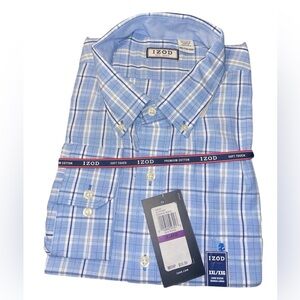 NWT BLUE IZOD LONG-SLEEVE PLAID BUTTON-DOWN SHIRT Size XXL #75